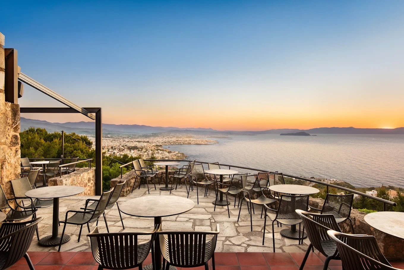 Outdoor dining tables at a rustic family-run taverna tucked away in the Cretan mountains