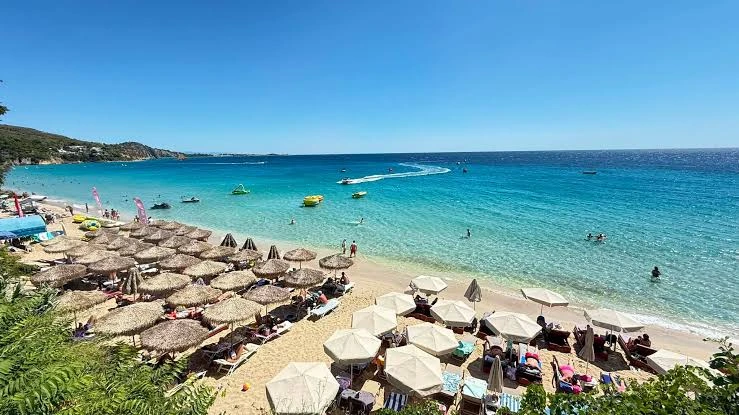  pristine sands of Makry Gialos Beach